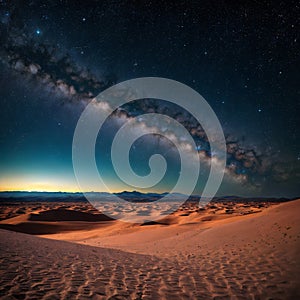 An amazing panoramic view of the Milky Way above Atacama Desert vast sand fields. An awe night sky view with