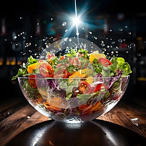 Image of an Amazing Salad in a Giant Glass Bowl