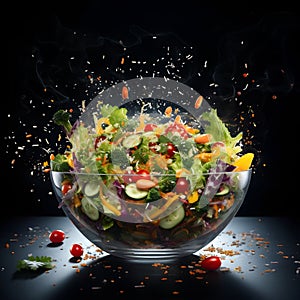 Image of an Amazing Salad in a Giant Glass Bowl