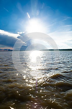 Image of the Amazon river in Loreto Peru. Calm water at the beginning of the day.