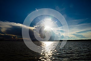 Image of the Amazon river in Loreto Peru. Calm water at the beginning of the day.