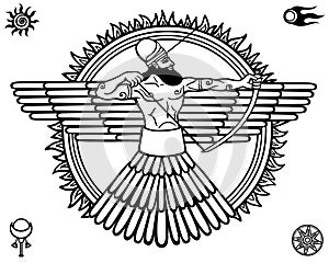 Image of an ancient deity.Set of esoteric symbols. photo