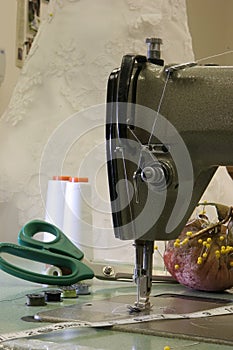 An image of a Antique sewing machine with wedding