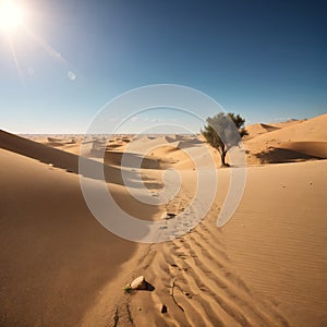 Image of Arid desert landscape desert sand dunes, with native drought-resistant green vegetation in the Middle East -
