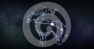 Image of aries sign with stars on black background photo