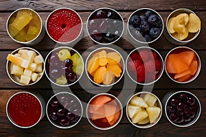 Image Assorted canned fruit on kitchen table, ready to eat goodness