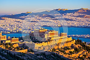 ATHENS, GREECE, DECEMBER 19, view of Athenian Acropolis from Areopagus hill. made with Generative AI