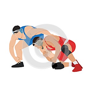 Image of athletes wrestlers in wrestling, fighting. Greco Roman wrestling fight combating, grappling, duel, mixed martial art photo