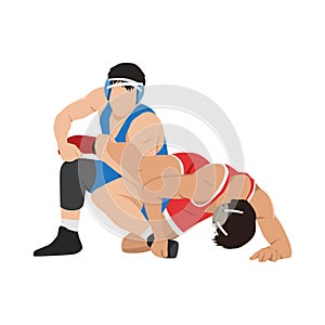 Image of athletes wrestlers in wrestling, fighting. Greco Roman wrestling, fight combating, struggle grappling, duel and mixed