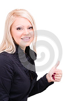 Image of attractive blonde showing thumbsup