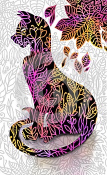 Image of an autumn cat on a background of leaves