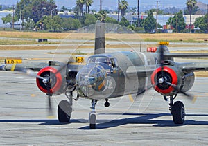 B-25 Mitchell bomber coming in for landing