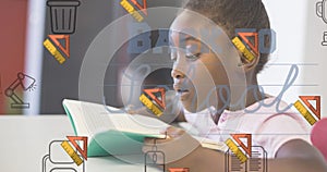 Image of back to school text over schoolgirl learning