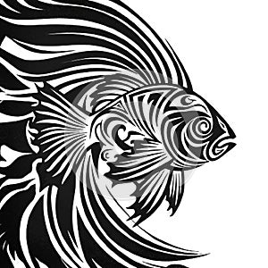 A fish with a tribal design swimming gracefully in the water. photo