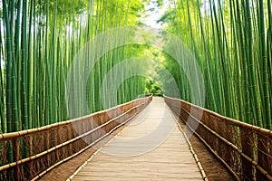 Bamboo bridge with green grass for natural texture made with Generative AI photo