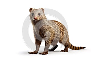 Image of a banded mongoose on white background. Mammals, Wildlife Animals, Illustration, Generative AI