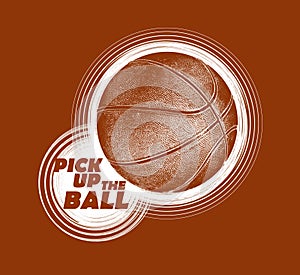 The image of a basketball with the text