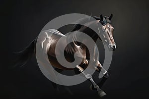 Image of a beautiful brown horse is running. Wild Animals. illustration. Generative AI