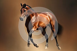 Image of a beautiful brown horse is running. Wild Animals. illustration. Generative AI