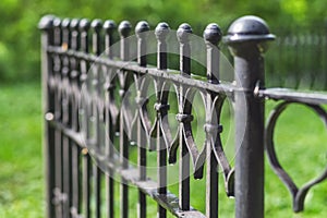 Image of a Beautiful decorative cast iron wrought fence with artistic forging.