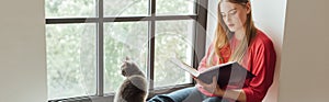 Image of beautiful girl reading book