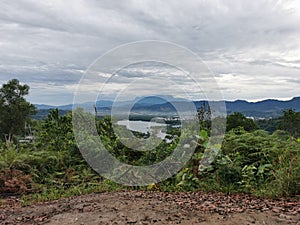 Image of beautiful green landscape from peak Bukit Merah Karambunai,Sabah.