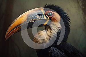 Image of beautiful hornbill head. Wild Animals. Bird. illustration. Generative AI