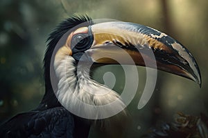 Image of beautiful hornbill head. Wild Animals. Bird. illustration. Generative AI