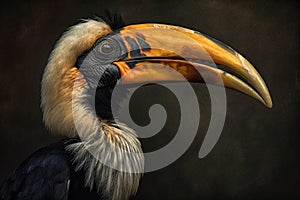 Image of beautiful hornbill head. Wild Animals. illustration. Generative AI