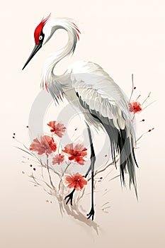 Image of beautiful red crowned crane painting. Bird. Wildlife Animals., Generative AI, Illustration photo