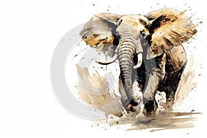Image of beautiful watercolor painting of a large elephant. Wildlife Animals, Illustration, Generative AI