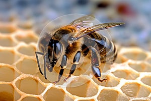 Image of a bee on honeycomb