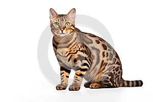 Image of a bengal cat full shape on white background. Mammals. Pet. Animals