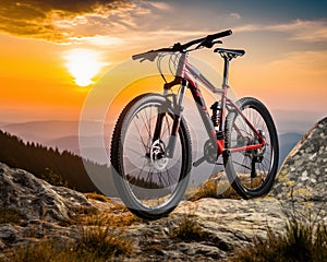bicycle on mountn top at sunset. photo