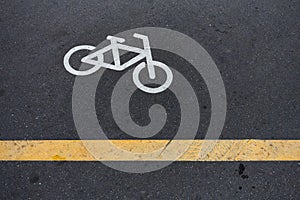 Image of Bicycle sign or icon on the road in the park. Bike path