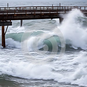 image of the big wave of water rushing through anything its passes whereby creating a powerful splash of foam.