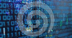 Image of binary code and data over servers