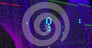 Image of binary coding and computer data processing over dark background
