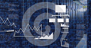 Image of binary coding and data processing against computer server room