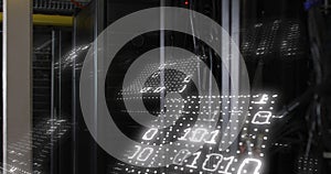 Image of binary coding and data processing over computer servers
