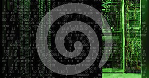 Image of binary coding data processing over computer servers