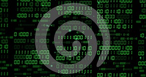 Image of binary coding and data processing over dark background