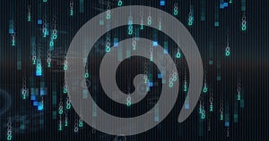 Image of binary coding and data processing over dark background