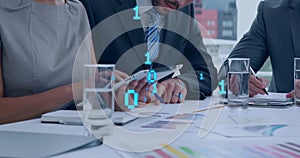 Image of binary coding data processing over diverse business people in office