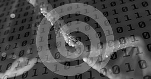 Image of binary coding data processing over dna strand spinning