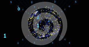 Image of binary coding data processing over globe of connections
