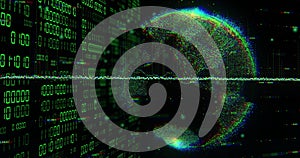 Image of binary coding data processing over globe