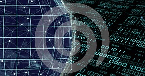 Image of binary coding data processing over globe