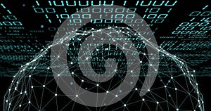 Image of binary coding data processing over globe