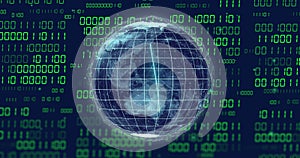 Image of binary coding data processing over globe
